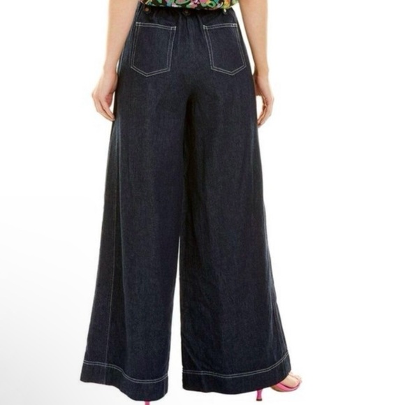 Tanya Taylor Jemma Pant High Waist Wide Leg Flare Denim Cropped Jean Indigo 2 - Picture 3 of 16